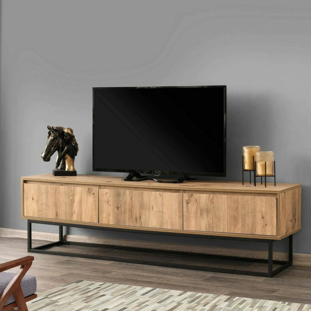 Mobile porta TV Ignazia, Credenza da soggiorno, Armadio basso per TV, Base parete attrezzata, 180x40h50 cm, Quercia e Nero