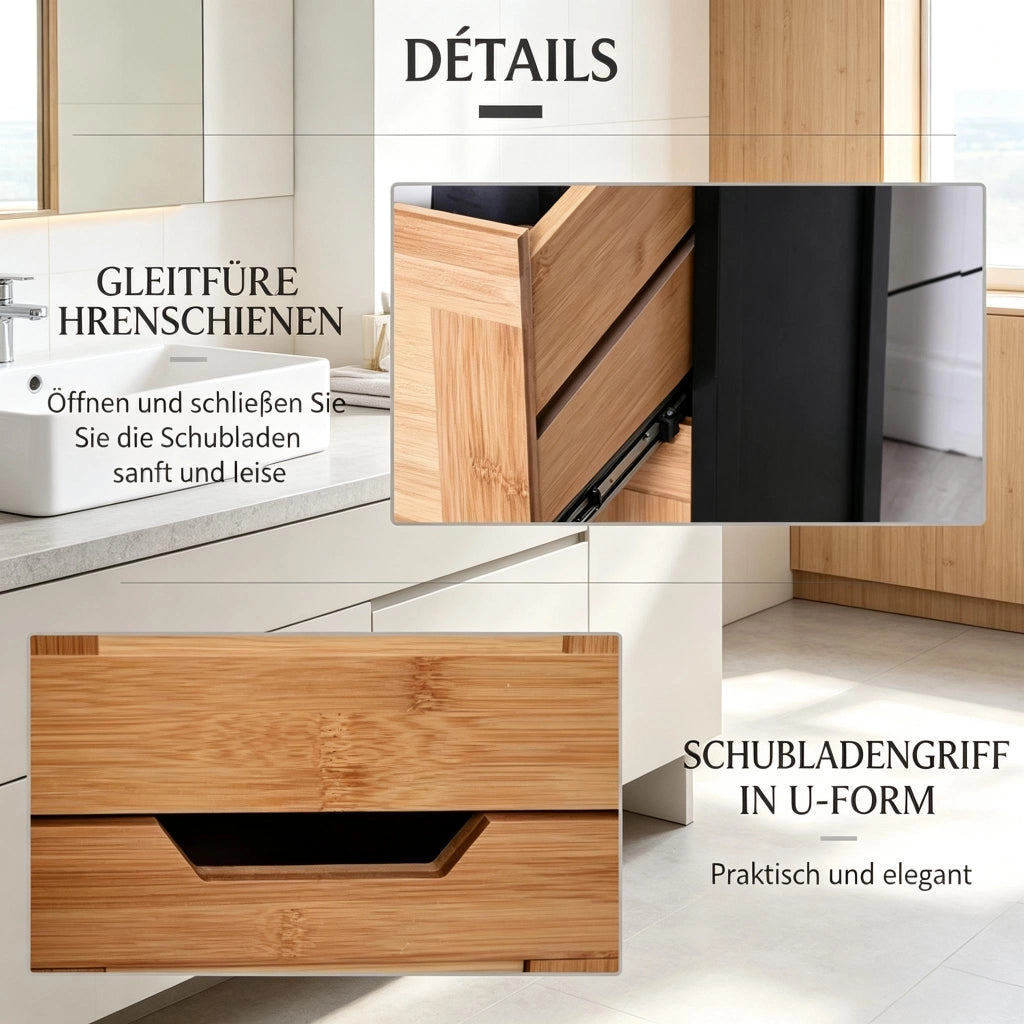 ARMADIO BAGNO alto 30x30x144,3 cm Bambù e MDF Nero/Naturale