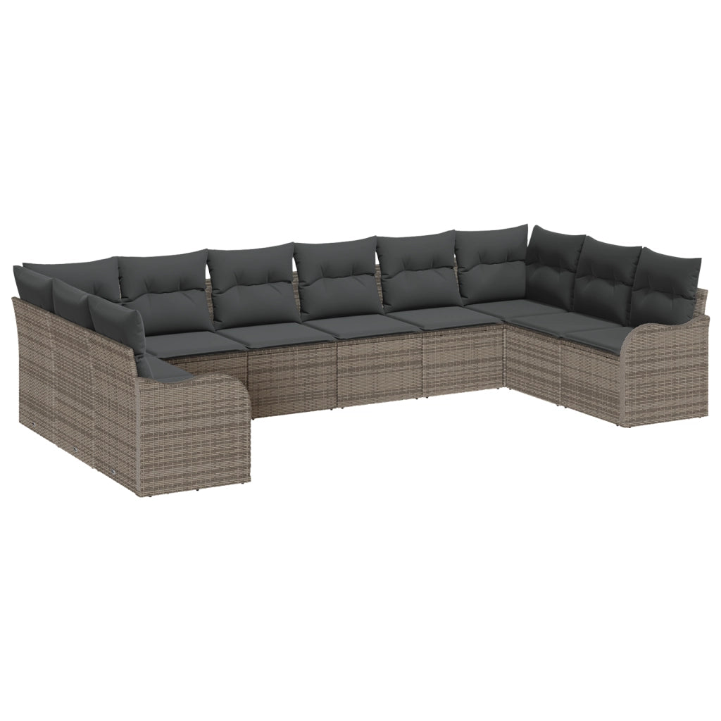 Set Divano da Giardino da 10 Pezzi con Cuscini Grigio Polyrattan