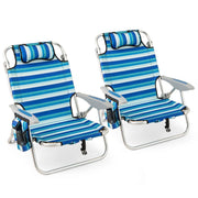 Sedia pieghevole da spiaggia per adulti telaio in alluminio borsa termica -Sedia bassa da sabbia leggera con schienale regolabile 150 kg Blu