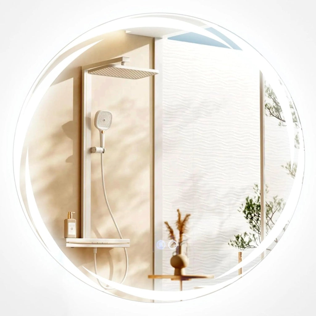 Specchio da bagno 60x60cm con luci dimmerabili a 3 colori interruttore a sfioramento anti-appannamento, Specchio LED