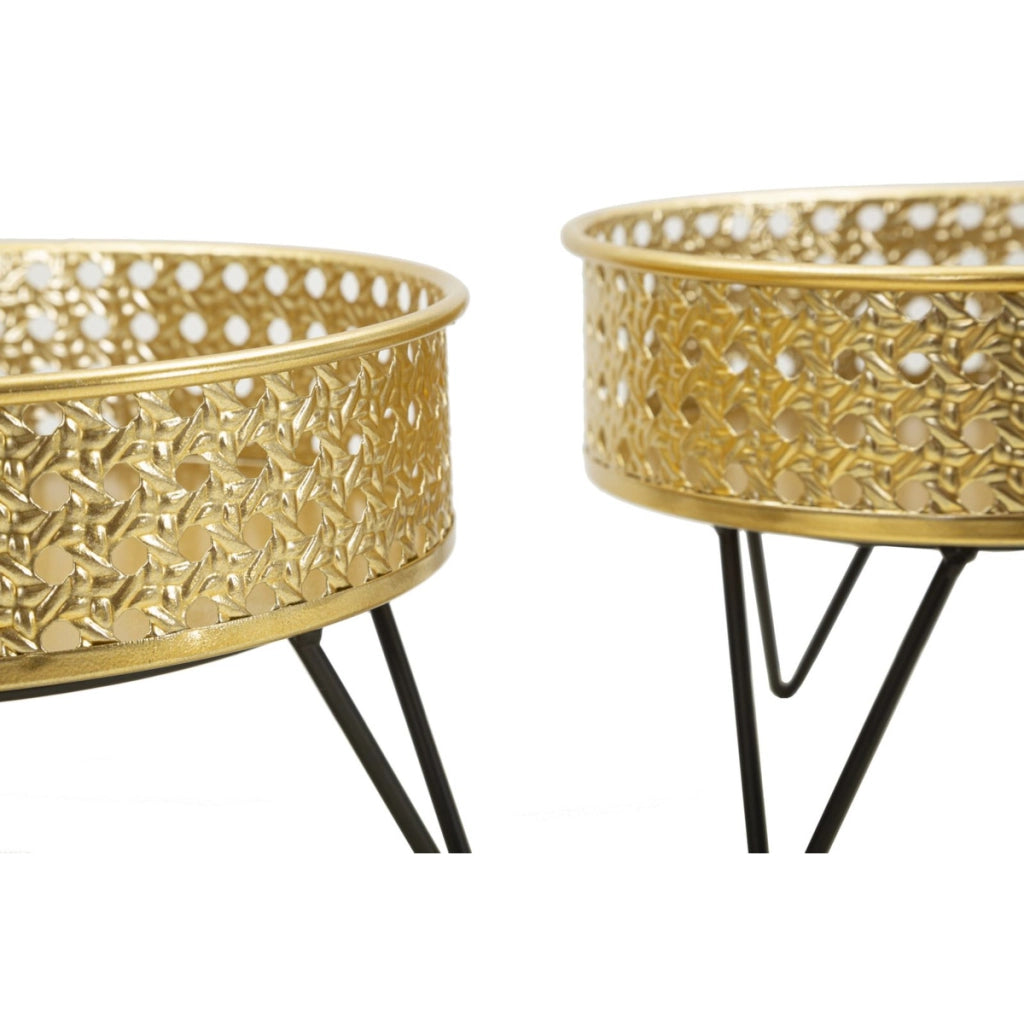 Set di 2 Vasi per Piante VKH410, Oro, Metallo, 20,5x20,5x13 cm