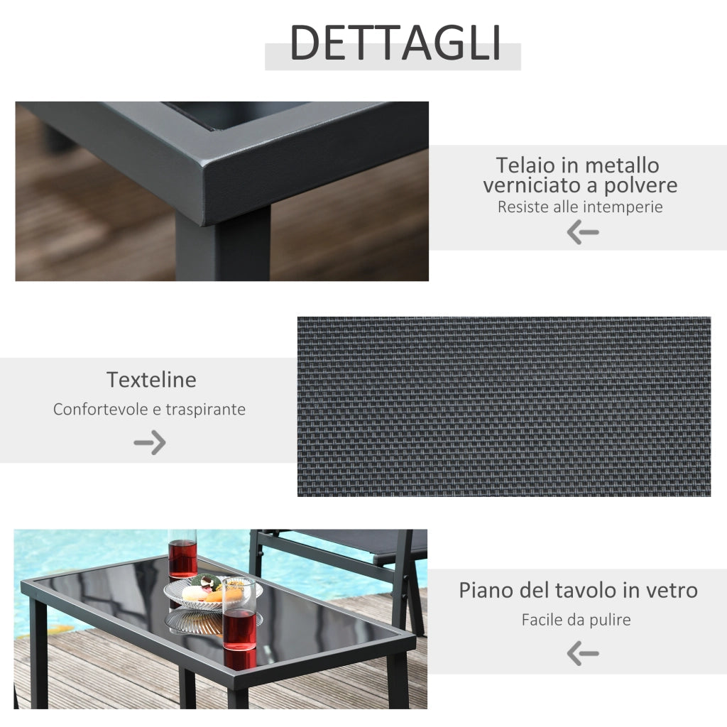 Set Giardino 4 Pezzi con Tavolino, Sedie e Panca ¨C zephmum ¨C Nero, Metallo
