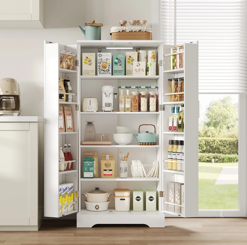 Credenza da cucina 60x35x128 cm in MDF bianco, LED con sensore