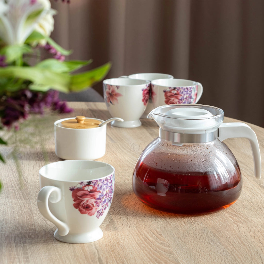 KADAX Brocca in vetro per tè e caffè da 1,7 l, resistente al calore, con coperchio, colore bianco.