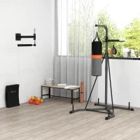 Stazione Multiuso Regolabile con Sacco da Boxe 20kg e Punching Ball per Allenamento Pugilato