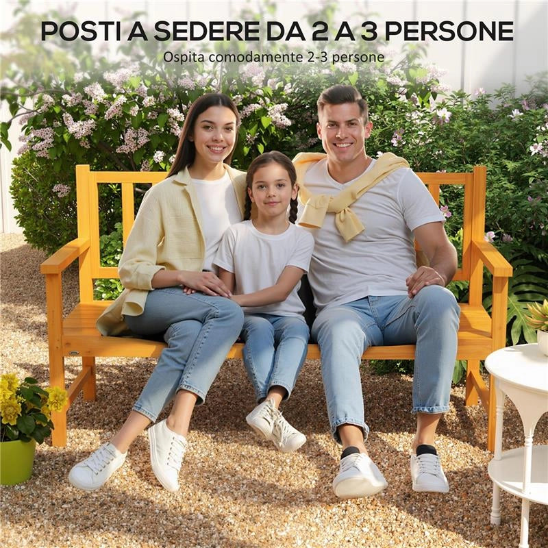 PANCHINA DA GIARDINO CON TAVOLINO CENTRALE SOLLEVABILE E BRACCIOLI, IN LEGNO, 153X56X91 CM, MARRONE CHIARO