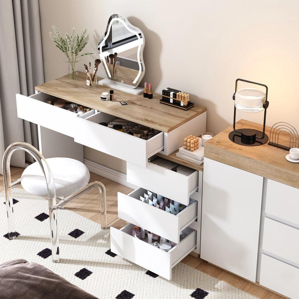 Scrivania con 5 Cassetti per Camera ¨C Xylo ¨C Bianco e Rovere