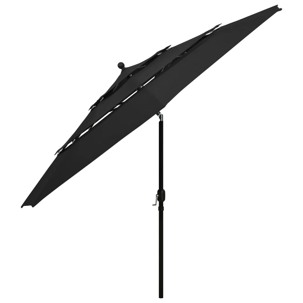 Ombrellone da giardino a 3 livelli con palo in alluminio nero da 3,5 m 02_0008760