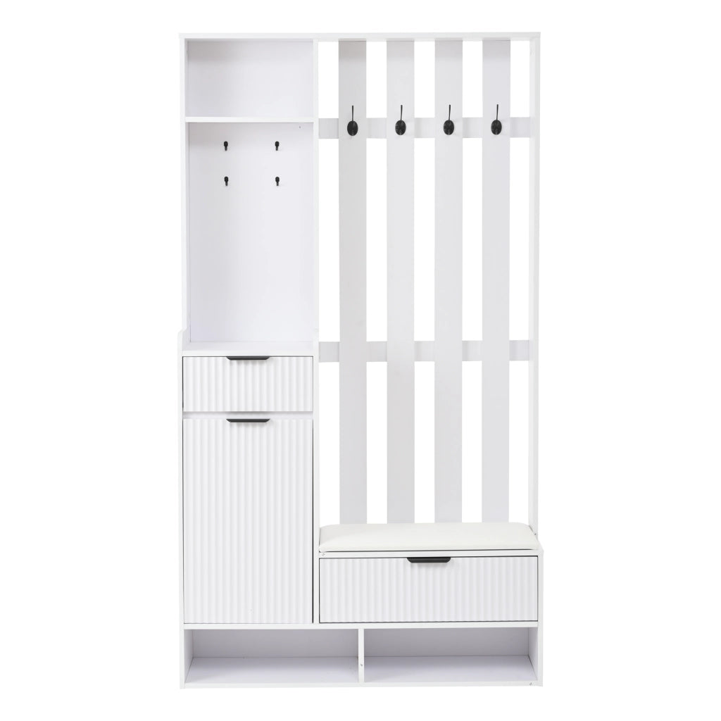 Scarpiera con Appendiabiti, Panca, Cassetti e Ante ¨C MINIMAL ¨C Bianco, 100x30x180 cm