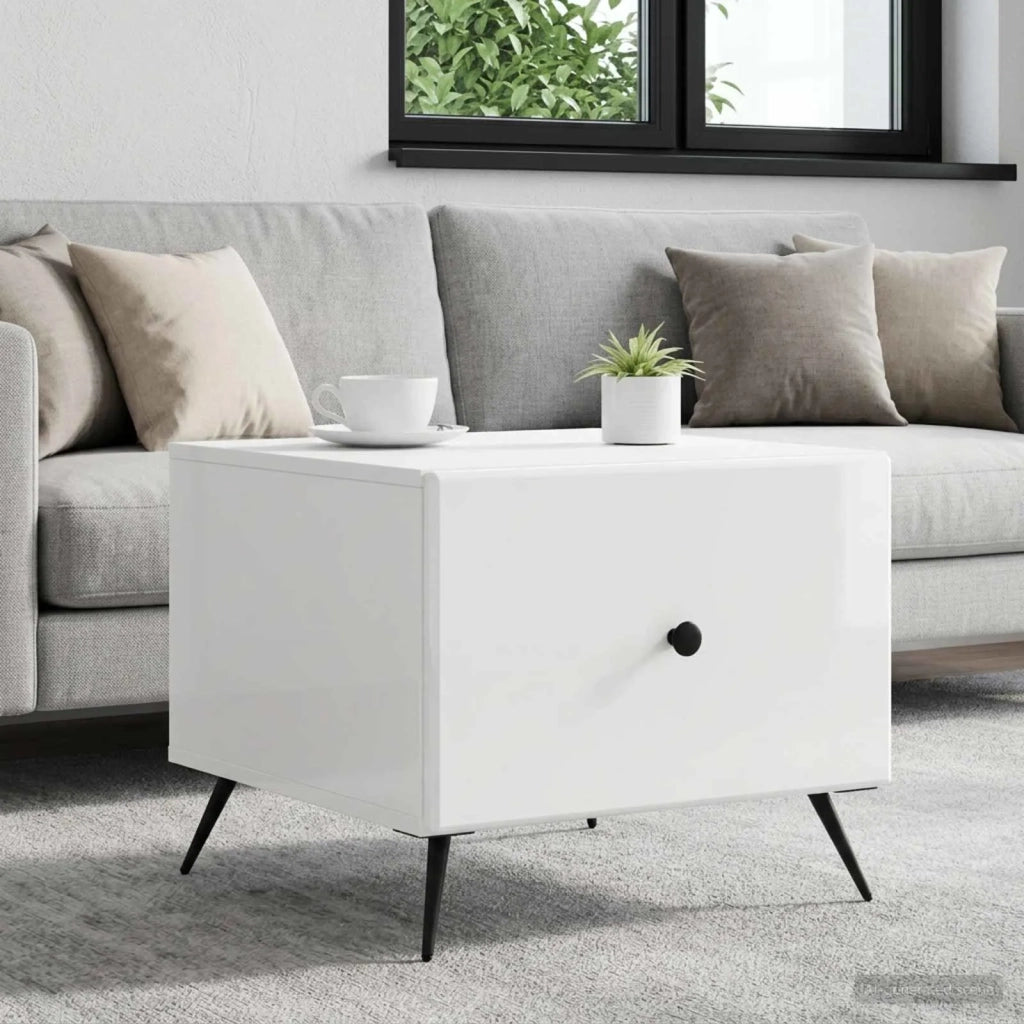 Tavolino da salotto con cassetto Bianco Lucido 49 x 50 x 40 cm 895659