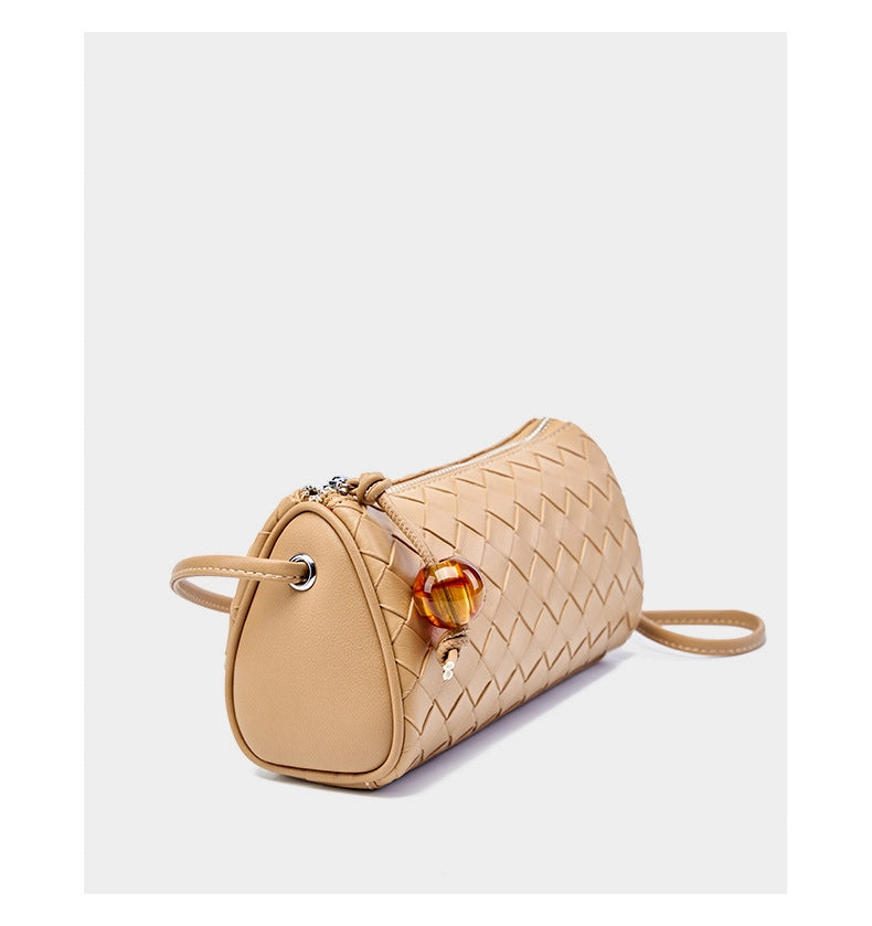 Borsa da donna in vera pelle, borsa a cuscino, borsa per cellulare intrecciata, marrone