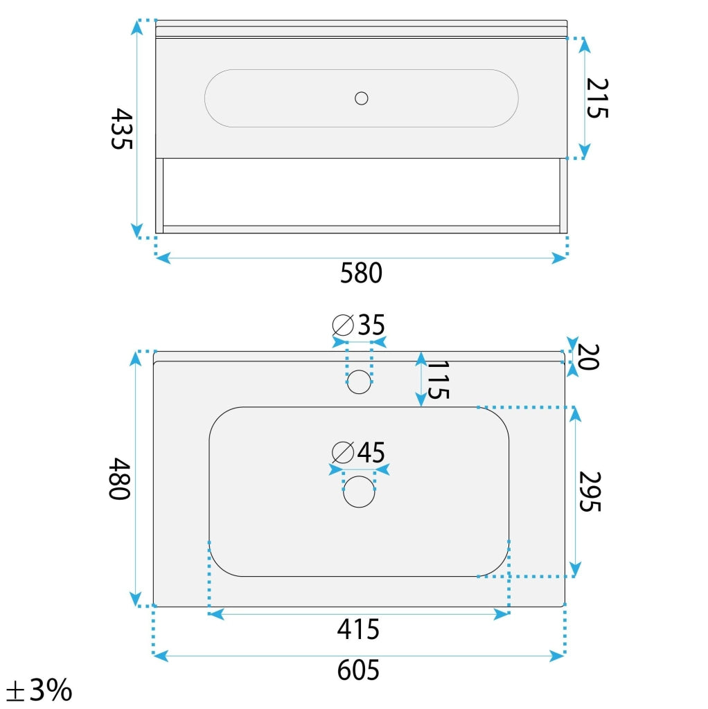 Set Di Mobili Da Bagno Con Lavabo River 60cm Grey