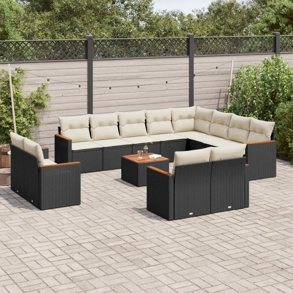 Set Divani da Giardino 13pz con Cuscini Nero in Polyrattan 3258920