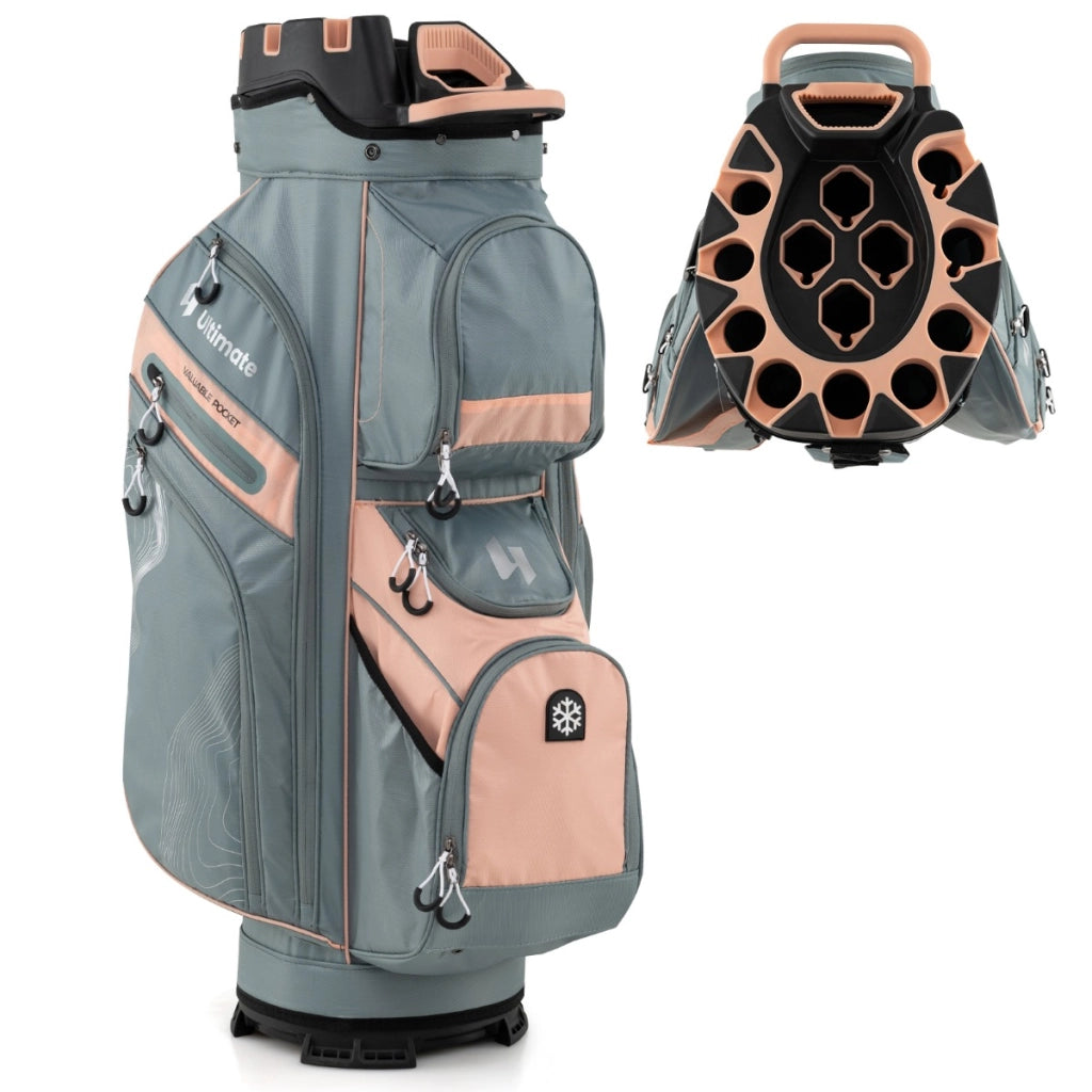 Borsa da golf con serratura e divisori a 14 vie tracolla imbottita sacca isolante, Borsa carrello da golf porta ombrello e cappuccio antipioggia Rosa