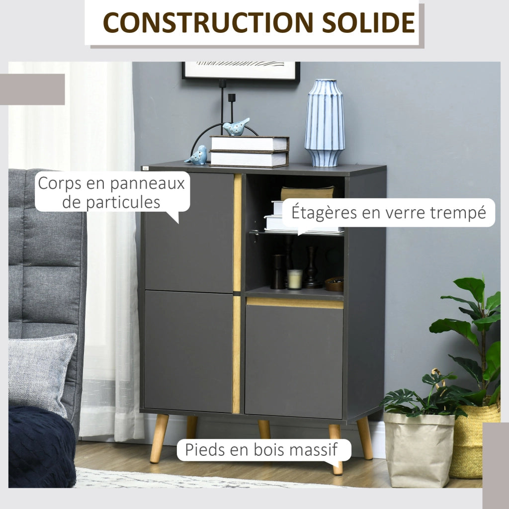 Scaffale moderno con ripiani regolabili ¨C Xylo ¨C legno massello grigio scuro 70x40x96 cm