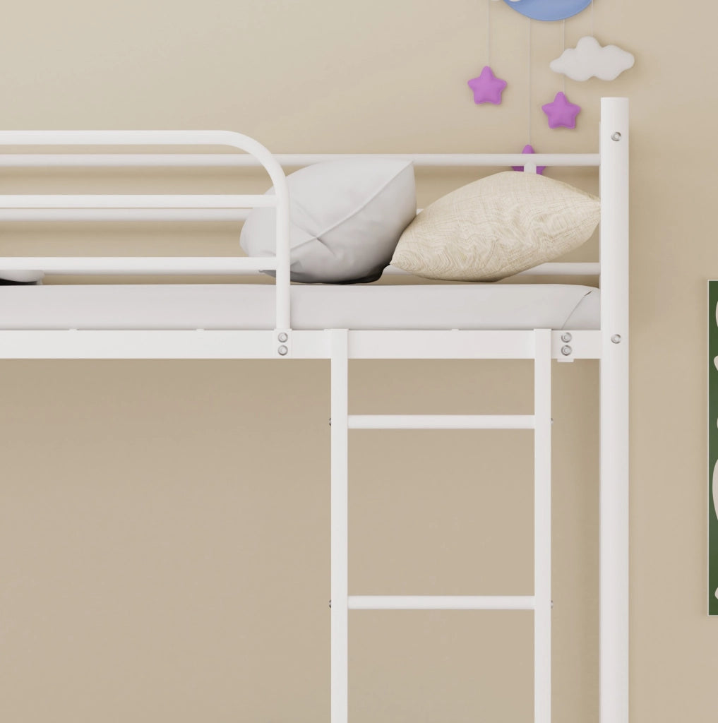 Letto a castello in acciaio bianco 90 x 190 cm con scala e sponde