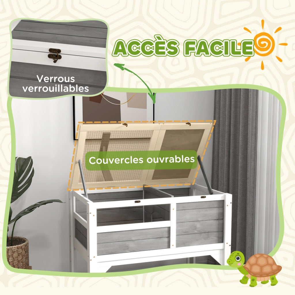 Recinto per tartarughe in legno massello con scaffale ¨C zephmum ¨C 84x51x103 cm