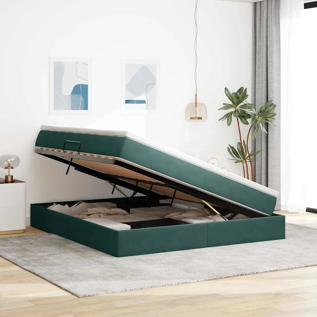 Letto con contenitore e materasso Verde Scuro 180 x 200 cm 3370320