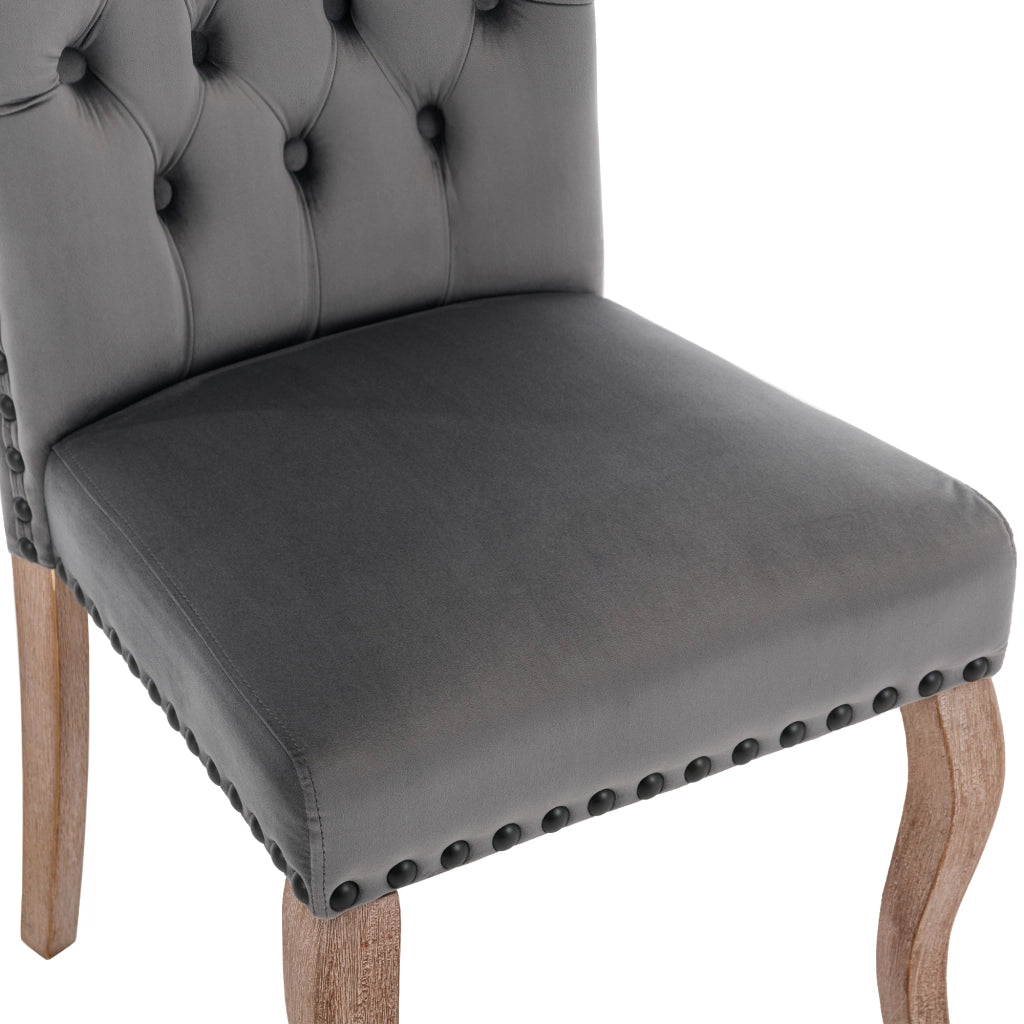 Sedia da Pranzo Imbottita con Schienale Ergonomico, Borchie Decorative e Anello, in Velluto Grigio