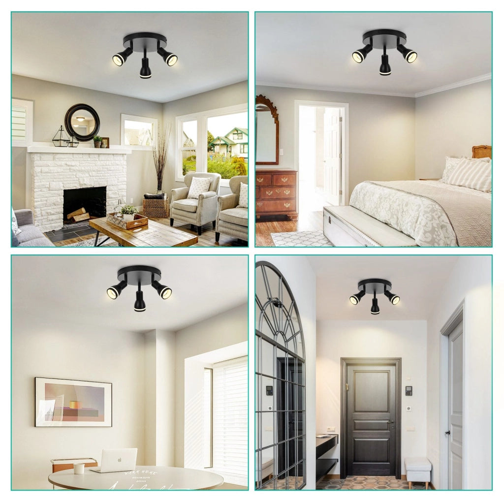 ZMH Faretto da soffitto neri 3 luci GU10 metallo orientabili moderni per camera letto sala pranzo senza lampadina