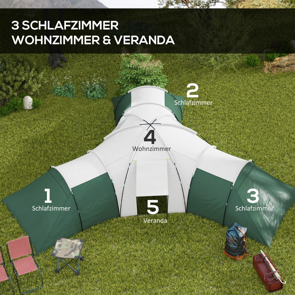 Tenda da campeggio 4 stanze per 6-9 persone ¨C zephmum ¨C Verde 615x615x225 cm