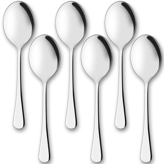 Set di Servizio in Acciaio Inossidabile - 6 Pezzi - Cucchiaio da Zuppa/Latino/Colino/Cucchiaio da Tavola - 25 cm - Design Luccicante - Set di Cucchiaini da Tavola