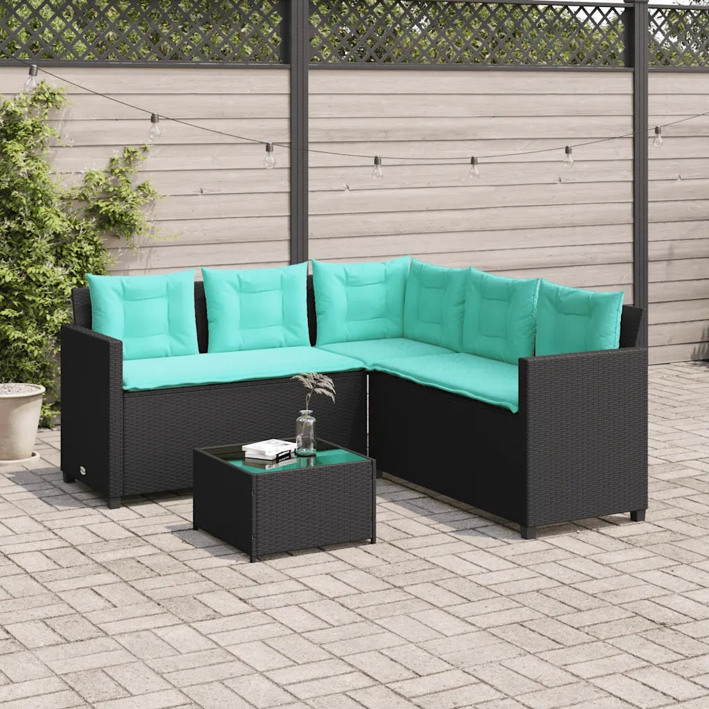 Divano da giardino con Tavolino e cuscini a forma di L in Polyrattan Nero 369047