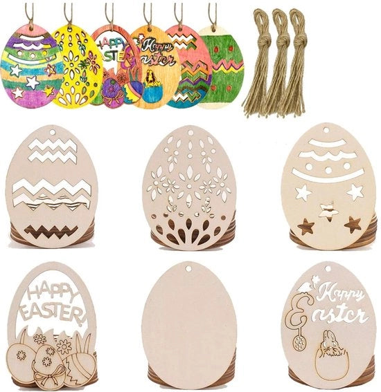 Paashangers in legno 30 pezzi - Disegno graffiti - 6 x 8 x 0,2 cm - Snippers di legno naturale non lavorati per uova di Pasqua - Decorazioni di Pasqua DIY - Decorazioni appese di Pasqua - Decorazioni festive ecologiche in legno