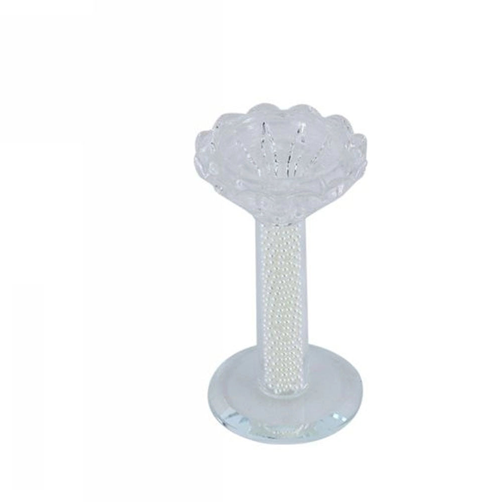 Trade Shop - Porta Candela Vetro Perle Candeliere Idea Regalo Bomboniera Cristallo 11x5.8 Cm -