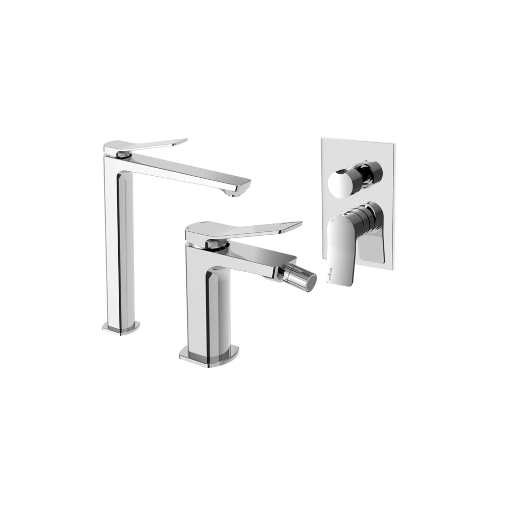 Paffoni set miscelatori lavabo alto, bidet senza scarico e incasso doccia deviatore 2 vie cromato mod. Tilt