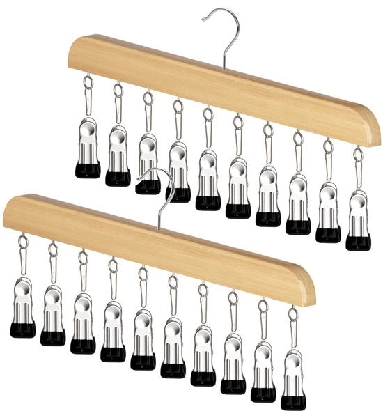 2-pack di appoggi per calze, attaccapanni, appoggio per calze, appoggio per calze in legno, stendibiancheria con 10 clip, appoggio per calze per campeggio, biancheria intima, articoli da bucato, cappello, sciarpa, asciugamani