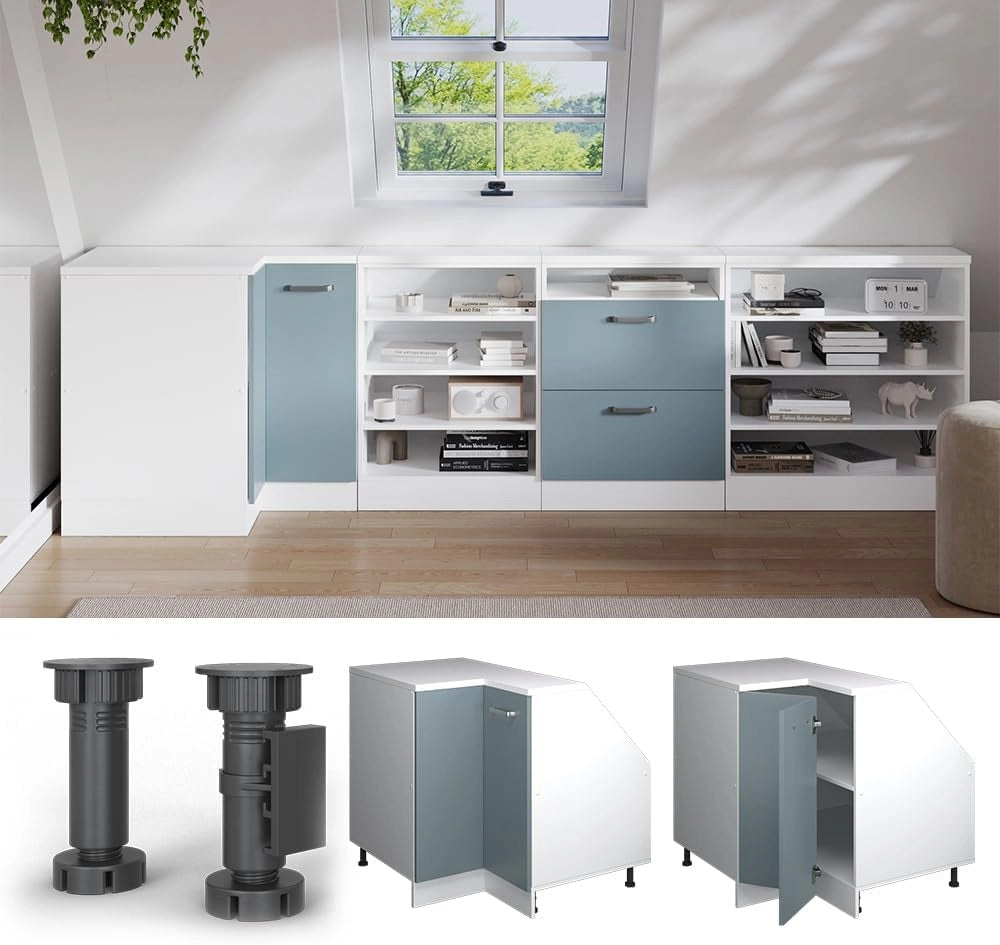 Mobile sottotetto Mobile angolare Rion, Grigio-blu, 75.6 x 81.6 cm con 1 porta, carcassa dell’armadio profondità 60 cm, adatto per il salvaspazio sotto tetti spioventi