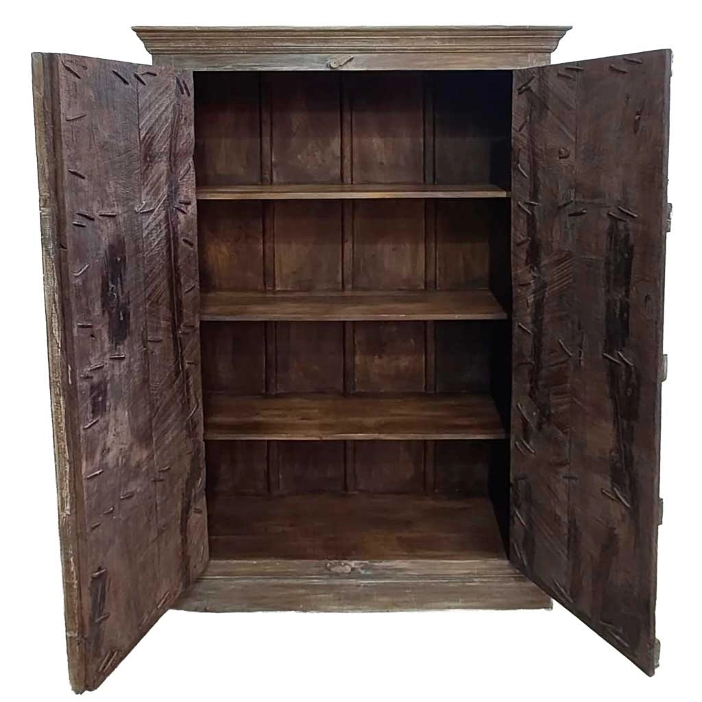 Armadio in legno con finitura artigianale marrone, 120x46x170h cm