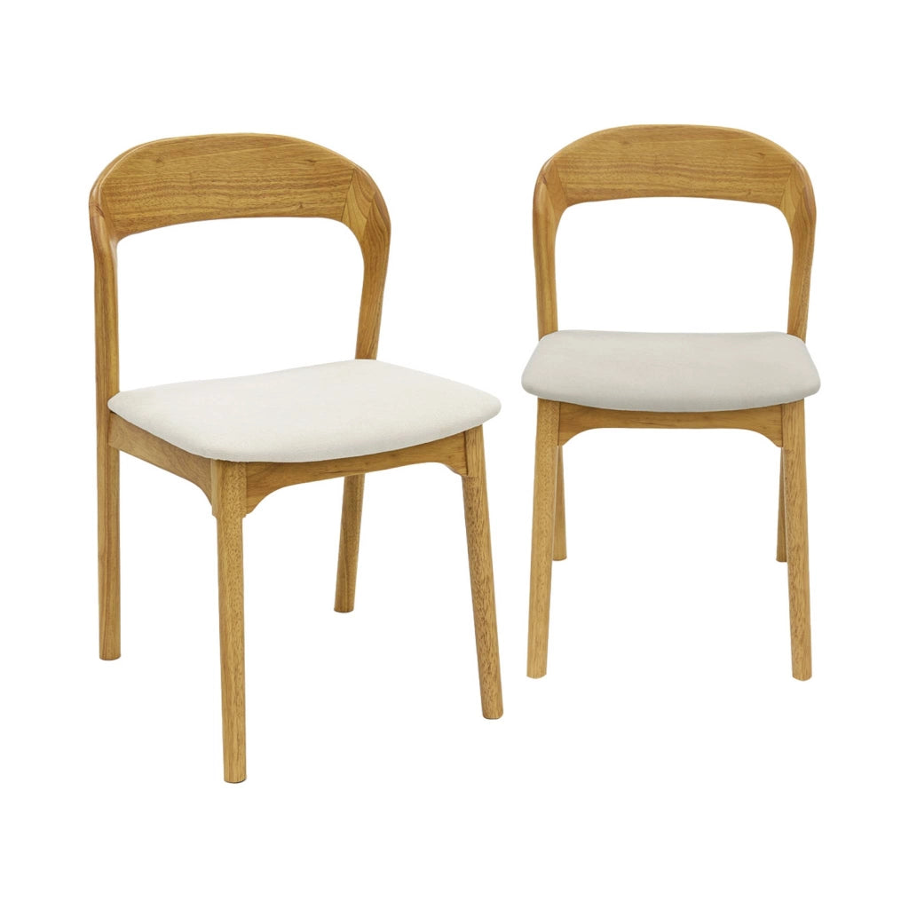 Set 2 sedie vintage in legno di hevea e tessuto, marrone naturale