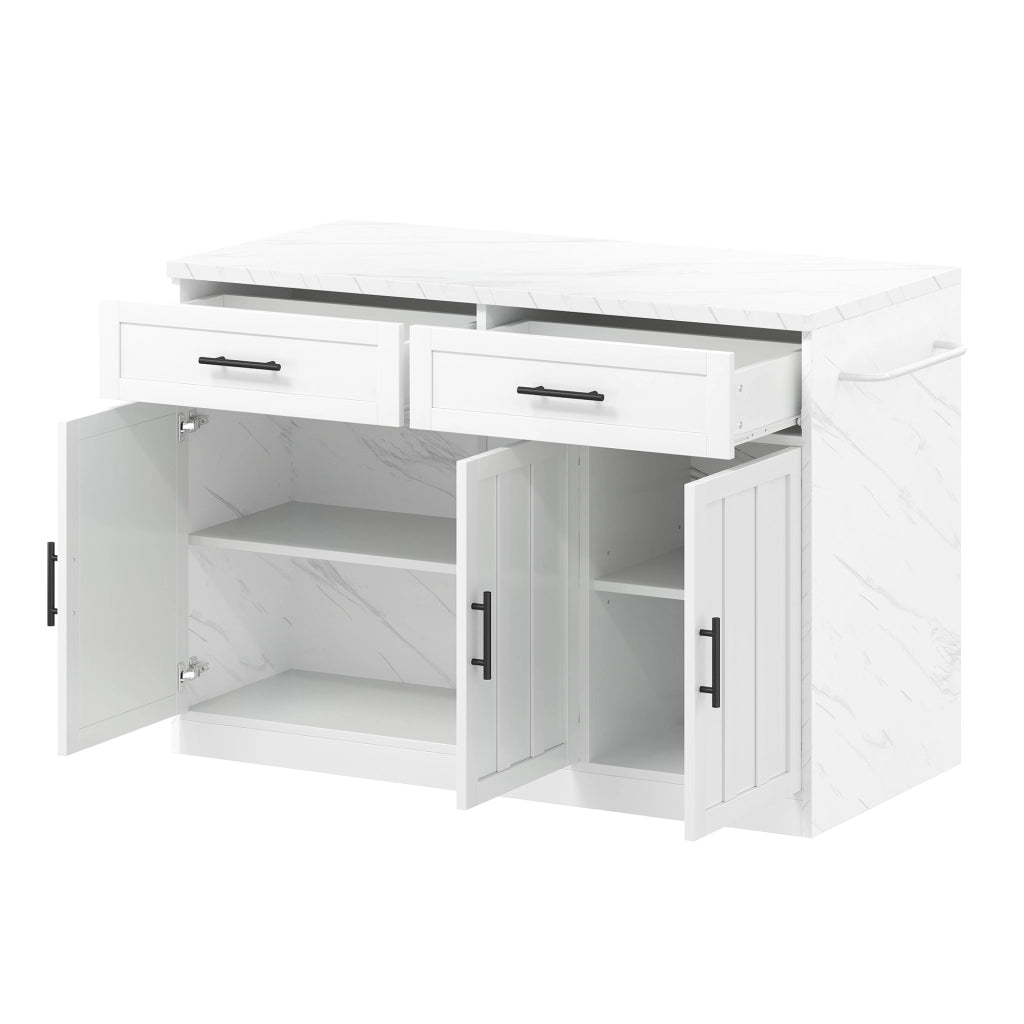 Isola da cucina 120x60x91 cm con piano bar, prese USB, cassetti e ante, bianco