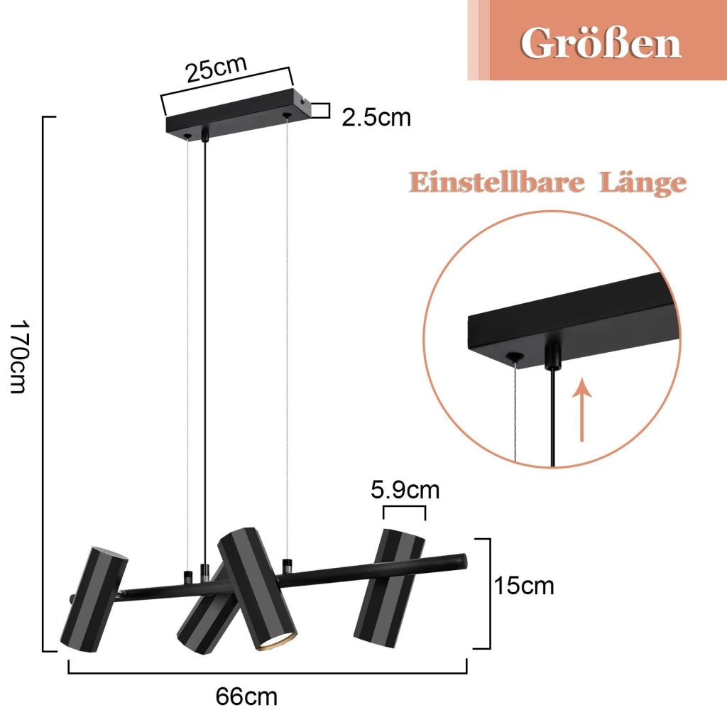 Lampada a sospensione ZMH in metallo nero diametro 66 centimetri 4 attacchi GU10 stile industriale moderno