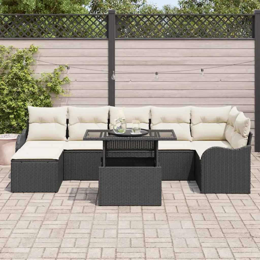 Set Divano da Giardino con cuscino 8 pcs Nero Poly Rattan 3357240