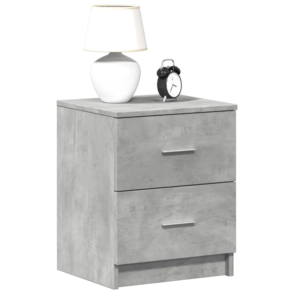 Comodino | Armadio da Notte | Mobiletto da notte con 2 Cassetti Grigio Cemento 40x36x50 cm