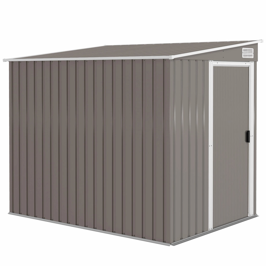 Capanno Attrezzi 1.5x2m con Base Porta Scorrevole e Tetto Inclinato in Metallo Grigio Chiaro