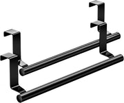 Due pezzi - Nero - 23cm - Asciugamani a muro in acciaio inossidabile - Asciugamani a muro senza impatto - Raccoglitore per bagno cucina - Raccoglitore per armadi - Adatto per porte degli armadi