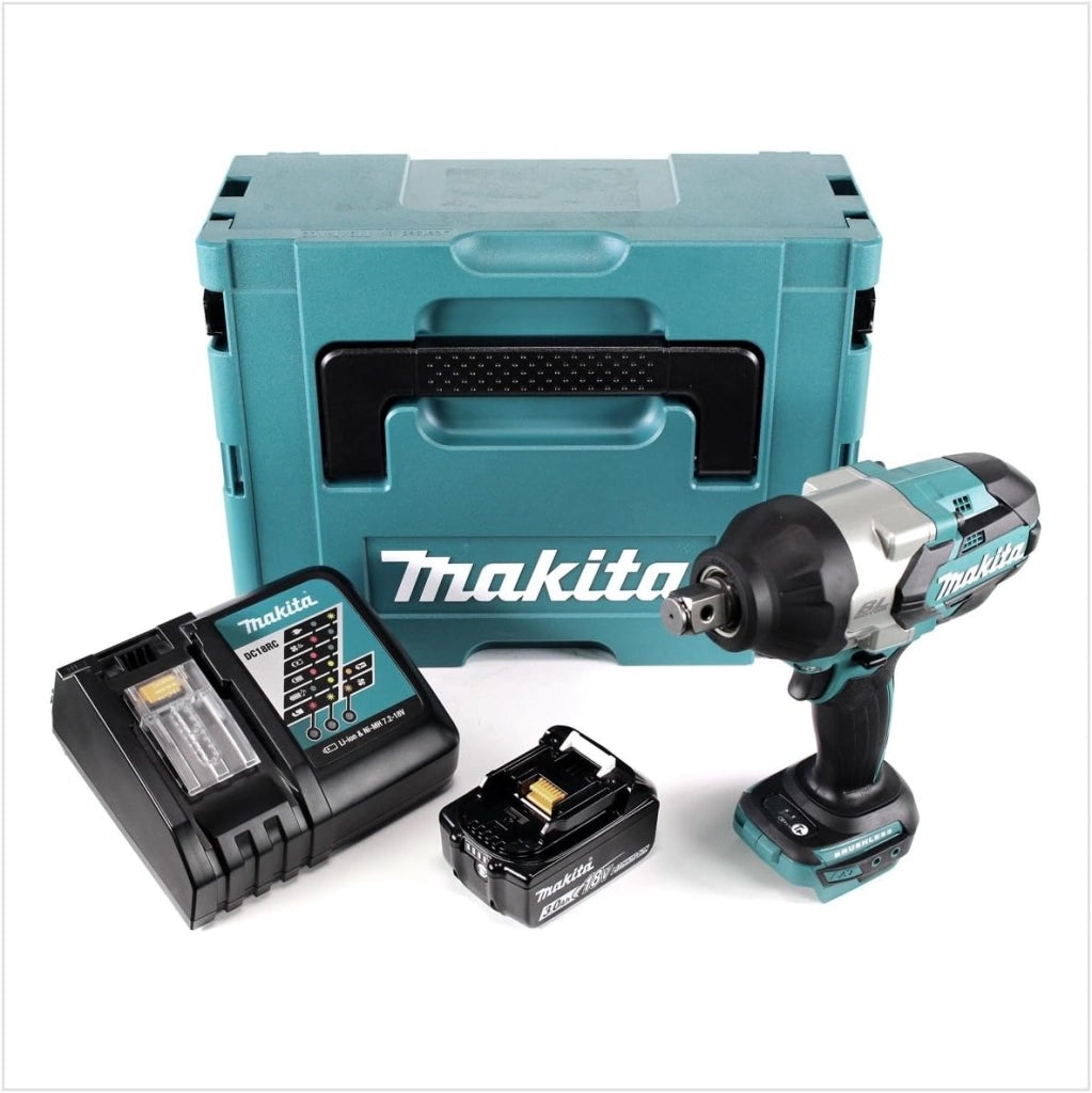 DTW 1001 RF1J - Avvitatore a percussione a batteria, 18 V, 3/4", 1050 Nm, senza spazzole + 1 batteria da 3,0 Ah + caricatore + Makpac