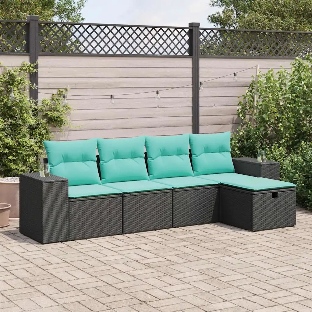 Set Divani da Giardino 5 pz con Cuscini in Polyrattan Nero