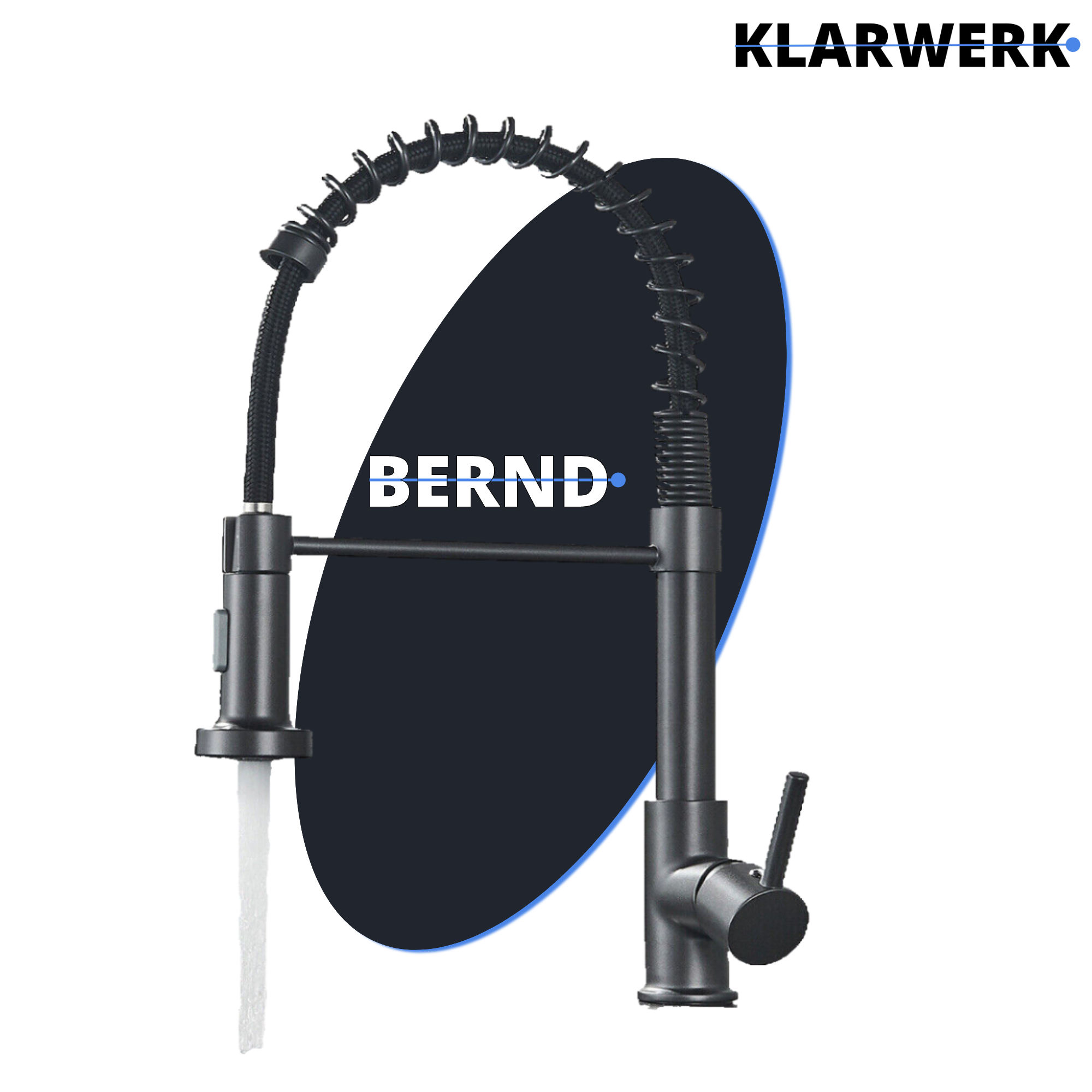 Bernd | Rubinetto cucina gastronomia con molla grigio titanio | flessibile in acciaio inossidabile |miscelatore ruotato di 360°Alta pressione 2 porte