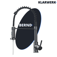 Bernd | Rubinetto cucina gastronomia con molla grigio titanio | flessibile in acciaio inossidabile |miscelatore ruotato di 360°Alta pressione 2 porte