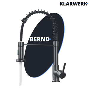 Bernd | Rubinetto cucina gastronomia con molla grigio titanio | flessibile in acciaio inossidabile |miscelatore ruotato di 360°Alta pressione 2 porte