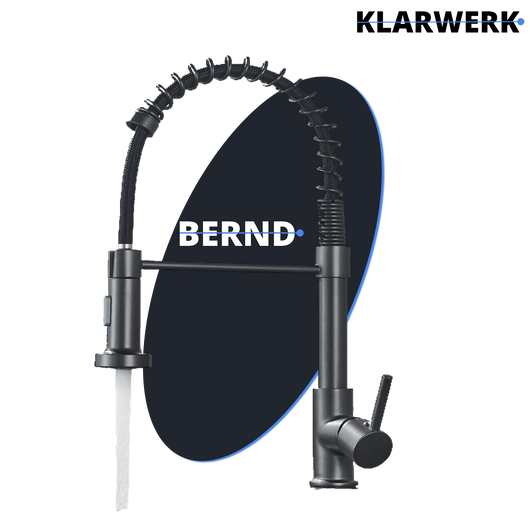 Bernd | Rubinetto cucina gastronomia con molla grigio titanio | flessibile in acciaio inossidabile |miscelatore ruotato di 360°Alta pressione 2 porte