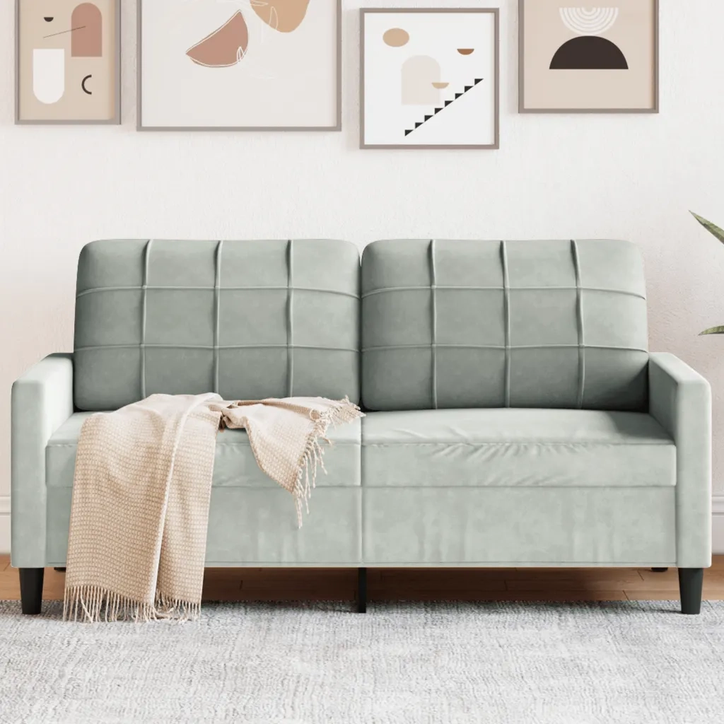 Divano | Divano da soggiorno | Sofa a 2 Posti Grigio Chiaro 140 cm in Velluto