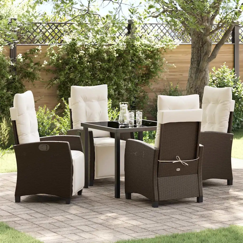 Set da Pranzo per Giardino con cuscino 5 pcs Marrone polyrattan 3380429