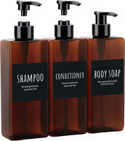 Dispensatore di shampoo, 500 ml, dispenser a pompa, 3 pezzi, flaconi di pompa vuoti con etichette, contenitore di crema in plastica, lava pietre.